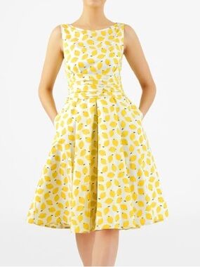Lemon Print Dress 🍋 Vintage 1950s Style Fruit Pattern Fit and Flare Summer Frock